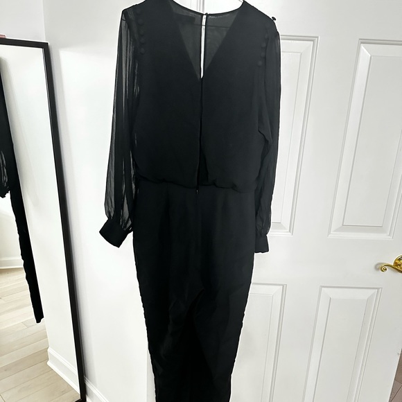 REISS Adeliza Women Button Detail Black Jumpsuit Long Sheer Sleeves - Picture 8 of 9